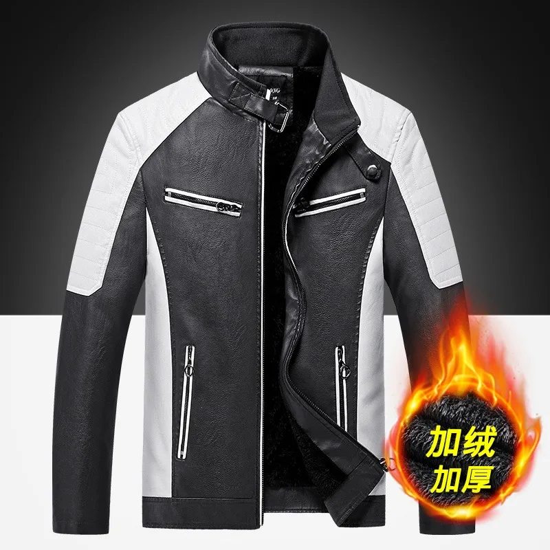 Chaqueta de cuero de PU para hombre, ropa de locomotora, empalme de motorista, ropa de calle fresca, Top de tendencia, moda informal, Otoño, nuevo