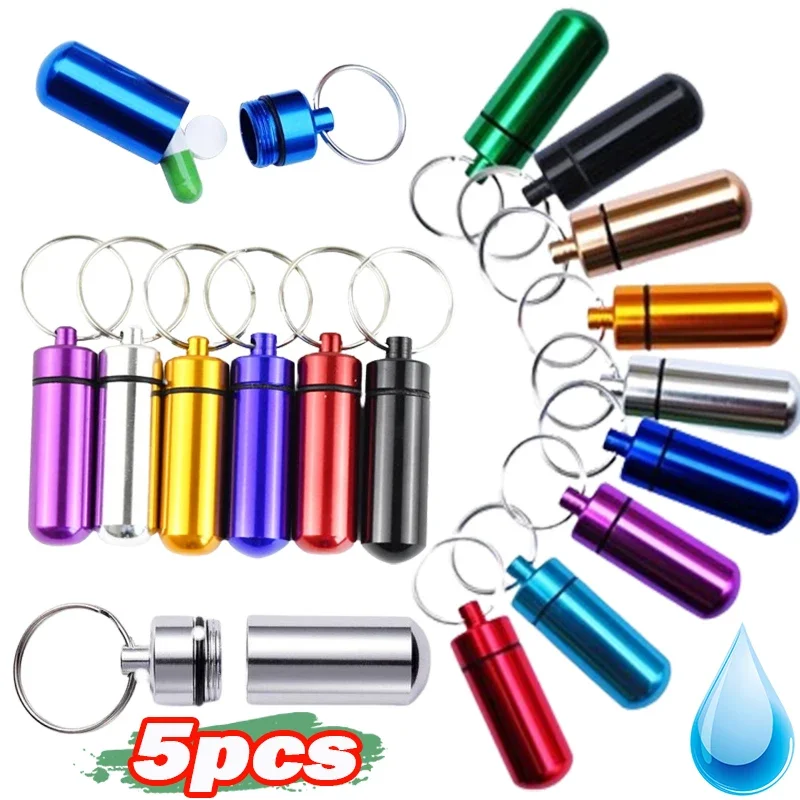 1/5pc New Mini Waterproof Aluminum Pill Box Medicine Case Container Bottle Holder Keychain Carabiner Outdoor Pill Case PillBox