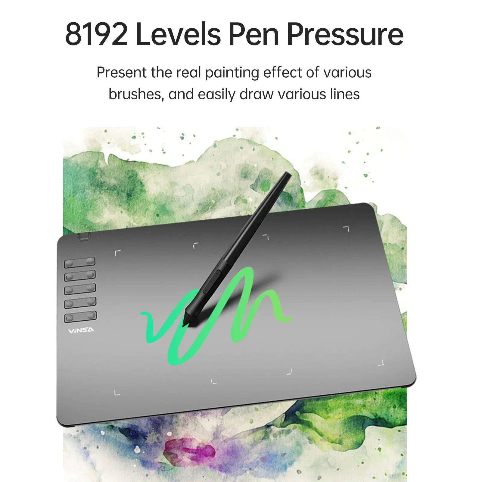 VINSA T1161 tableta de dibujo gráfico lápiz óptico ultrafino 8 puntas creación de arte boceto 8192 niveles presión sin batería personalizado