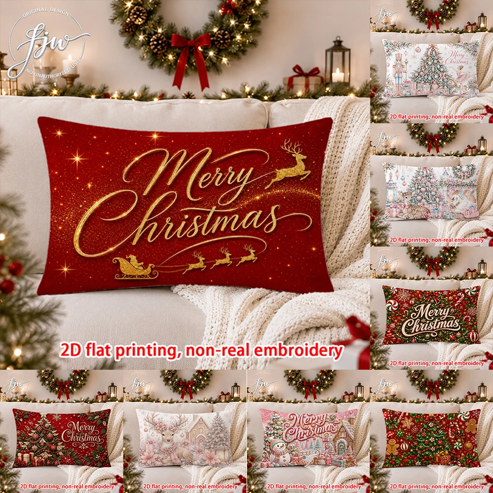 1PC Christmas Pillow Cover, Xmas Holiday Decorative Cushion Case for Sofa Bed Couch Home Decor