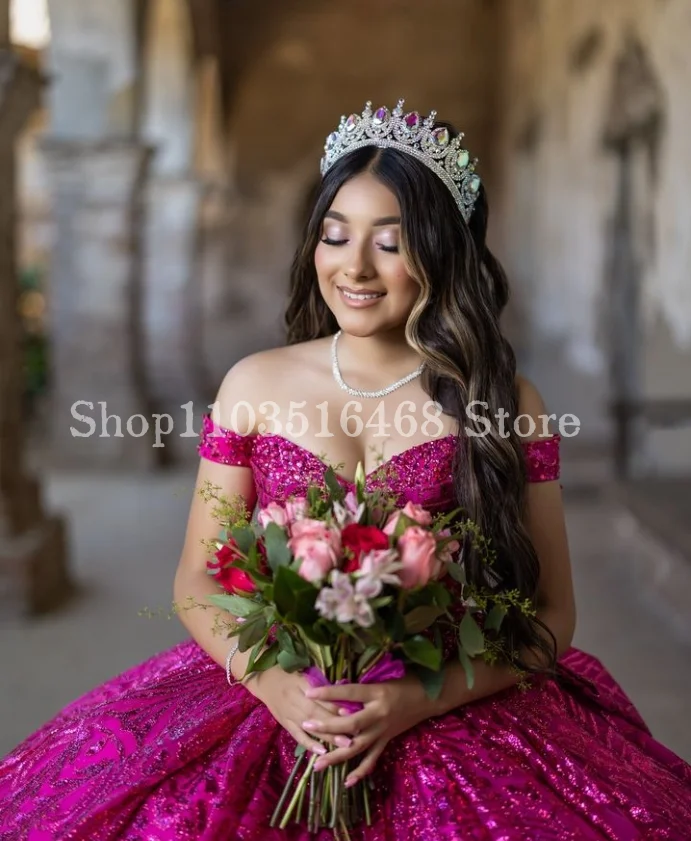 Scintillante principessa abiti Quinceanera 2024 prugna una spalla dolce treno pizzo Applique paillettes messico abiye