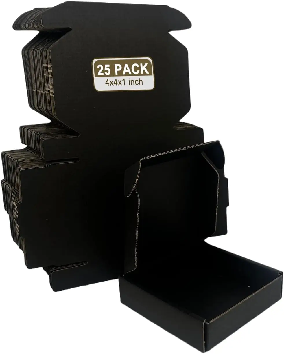 

Small Shipping Boxes 4x4x1, 25 Pack, Black Corrugated Cardboard Mailers