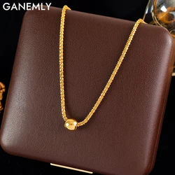 GANEMLY 316L Stainless Steel Simple Bead Necklace For Women Fashion New Party Gift 18K Gold Plated Neck Chain Waterproof Jewelry