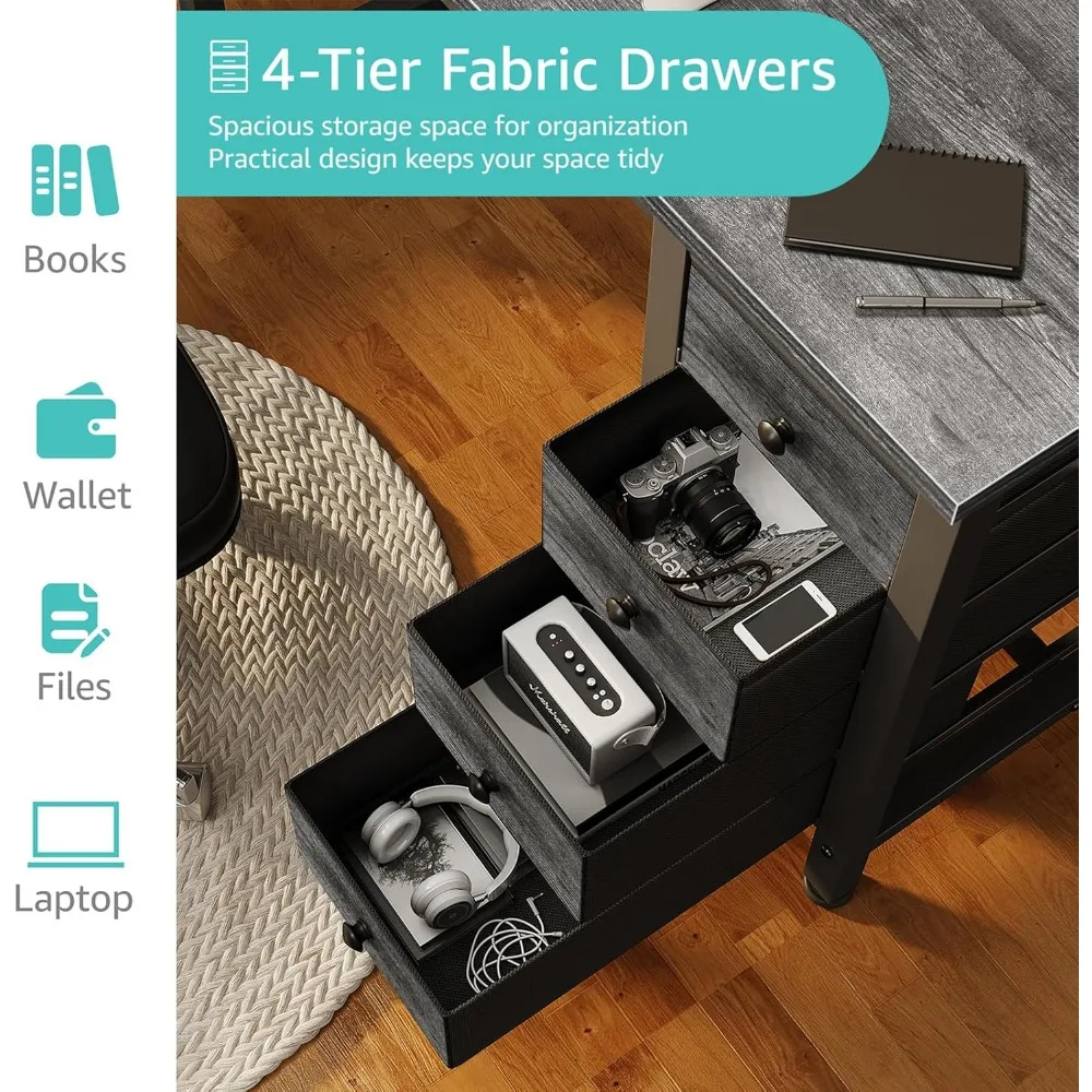 Compact Kids Study Desk with 4 Fabric Drawers, 40 Inch Cute Desk for Girls Teens, Bedroom Computer Writing Table