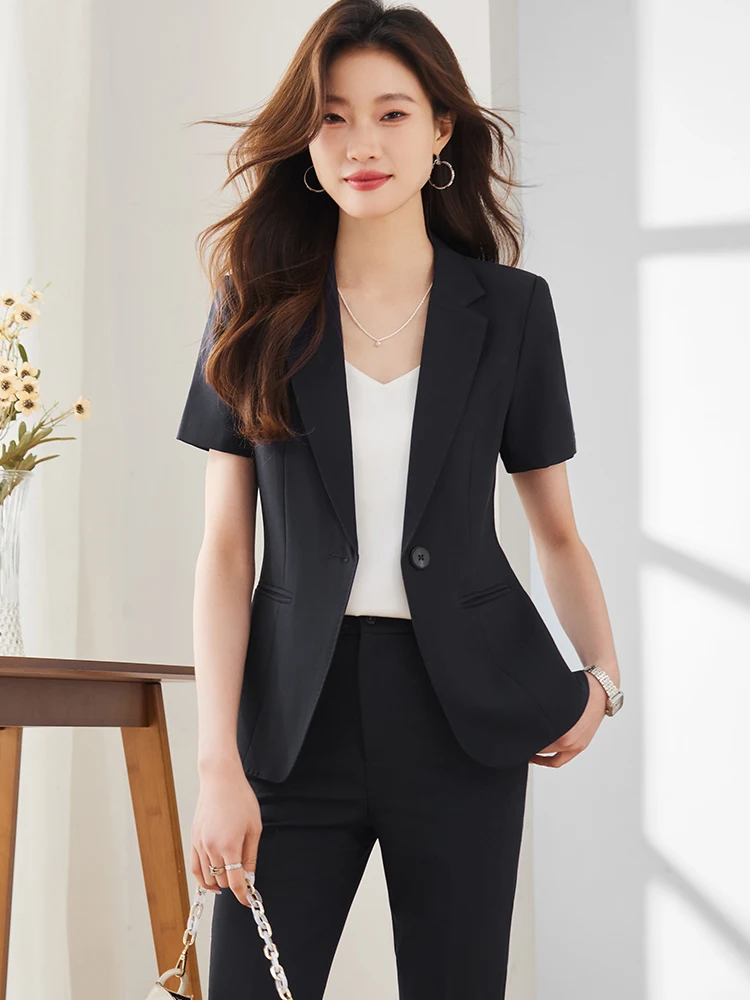 

Bla ort Sve Suit Set for Women Thin Summer Profional Workwear Ele Busin Formal Outfit Commute Sle Polyeste...