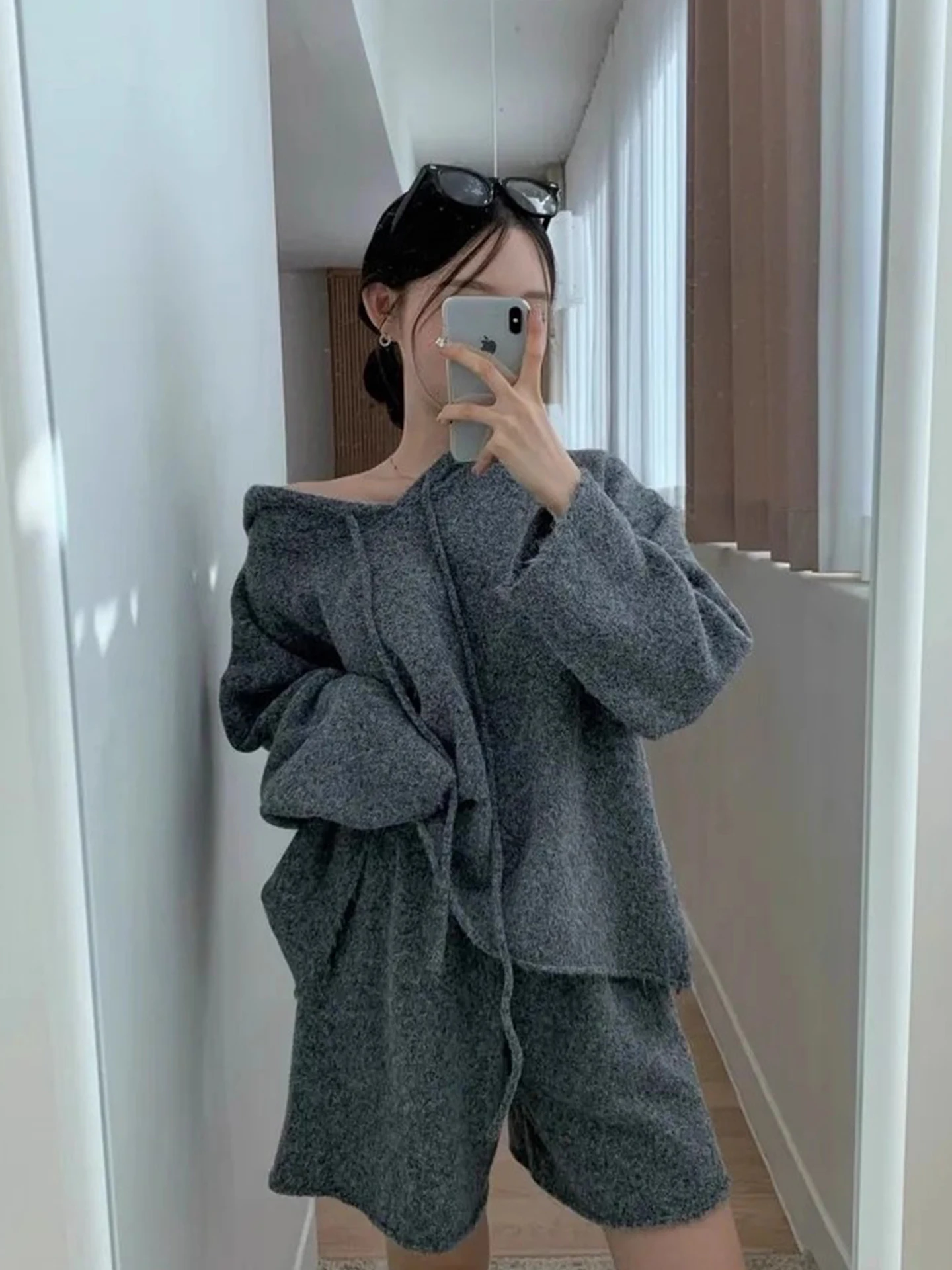 Ele Knitted Loose Cuffed Sweater Women's High Waist Casual orts Two Piece Set Commute Sle Long Sve Autumn Faion