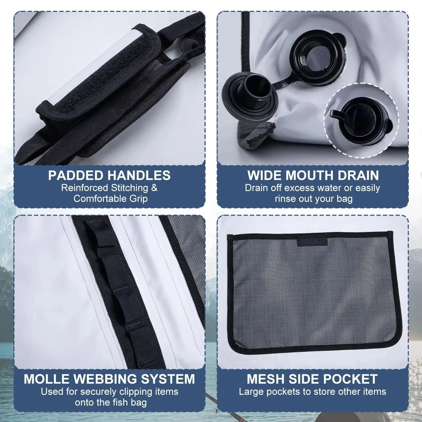 Insulated Fishing Cooler Bag Waterproof 500D PVC Live Fish Storage with Measuring Ruler for Boat Fresh Keeping