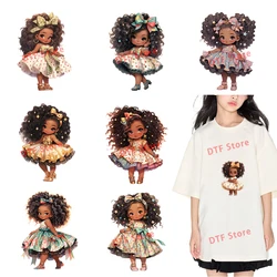 Beautiful black little girl DTF Heat Transfer patch for clothing, used for Children's clothing ironing applications