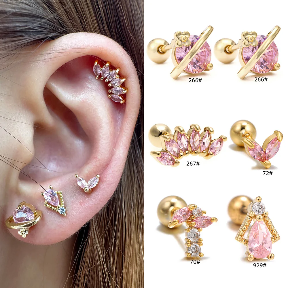 1PC Sweet Cool Y2k Stainless Steel Helix Piercing Crystal Earrings for Women Daith Conch Tragus Earbone Girlish Jewelry KDE091