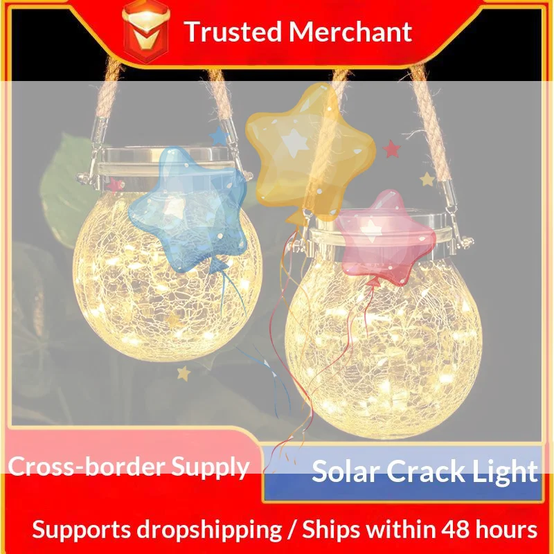 Solar Cracked Glass Hanging Light Warm LED Fairy Lamp Waterproof Auto On Off Decor Lantern For Garden Patio Yard Decoration