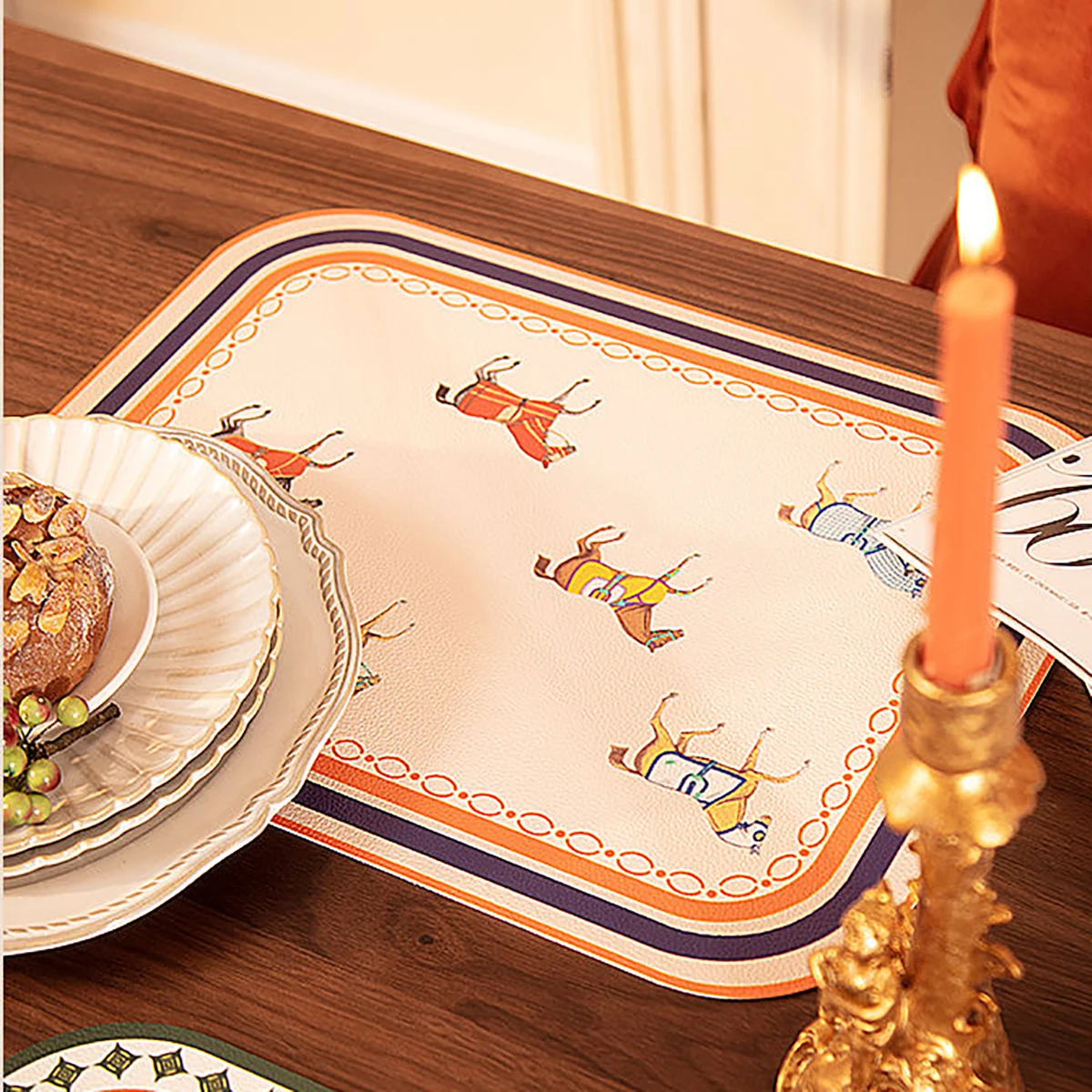 Cartoon Horse Leather Placemat PVC Waterproof Oil-proof Table Mat Leave-in Anti-scalding Western Food Mat Household Tablecloth