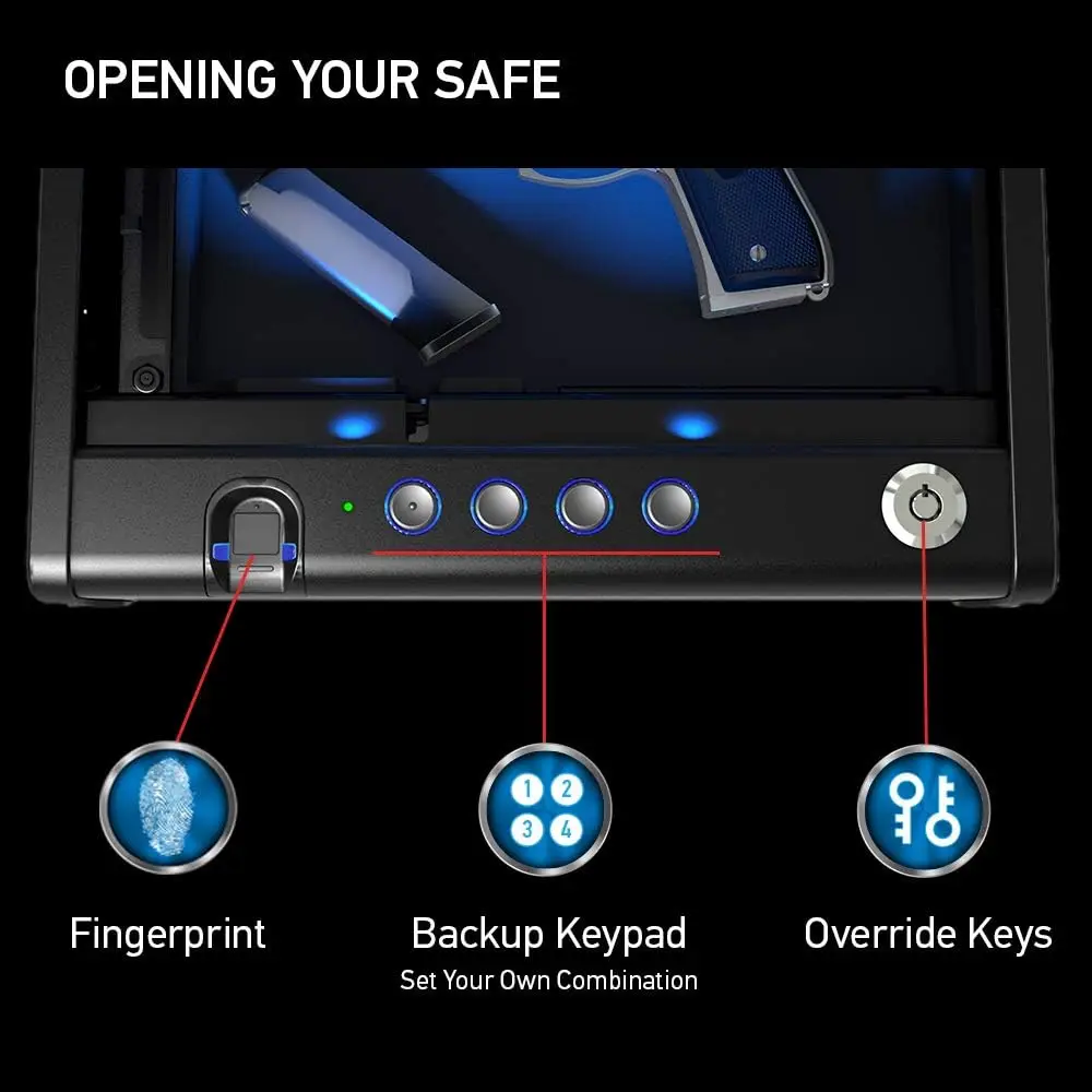 Biometric Gun Safe for Handgun or Pistol, Fingerprint Safe with Interior Light, 1 Handgun Capacity, Firearm Storage with Bolt Do