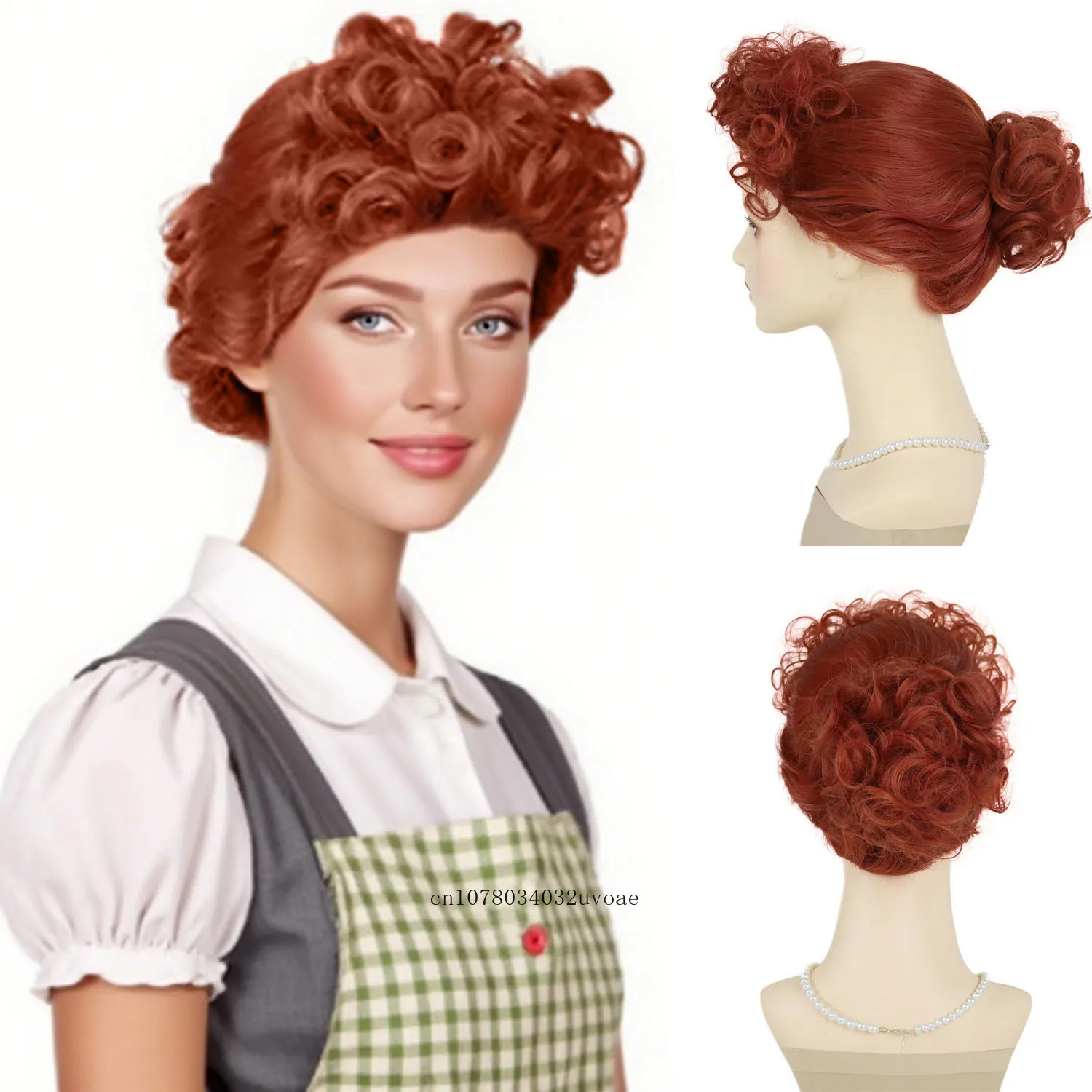 

Synthetic Mommy Hair Short Curly Auburn Wig with Bangs Red Vintage Wig for Women 50s Housewife Cosplay Wigs Halloween Costume