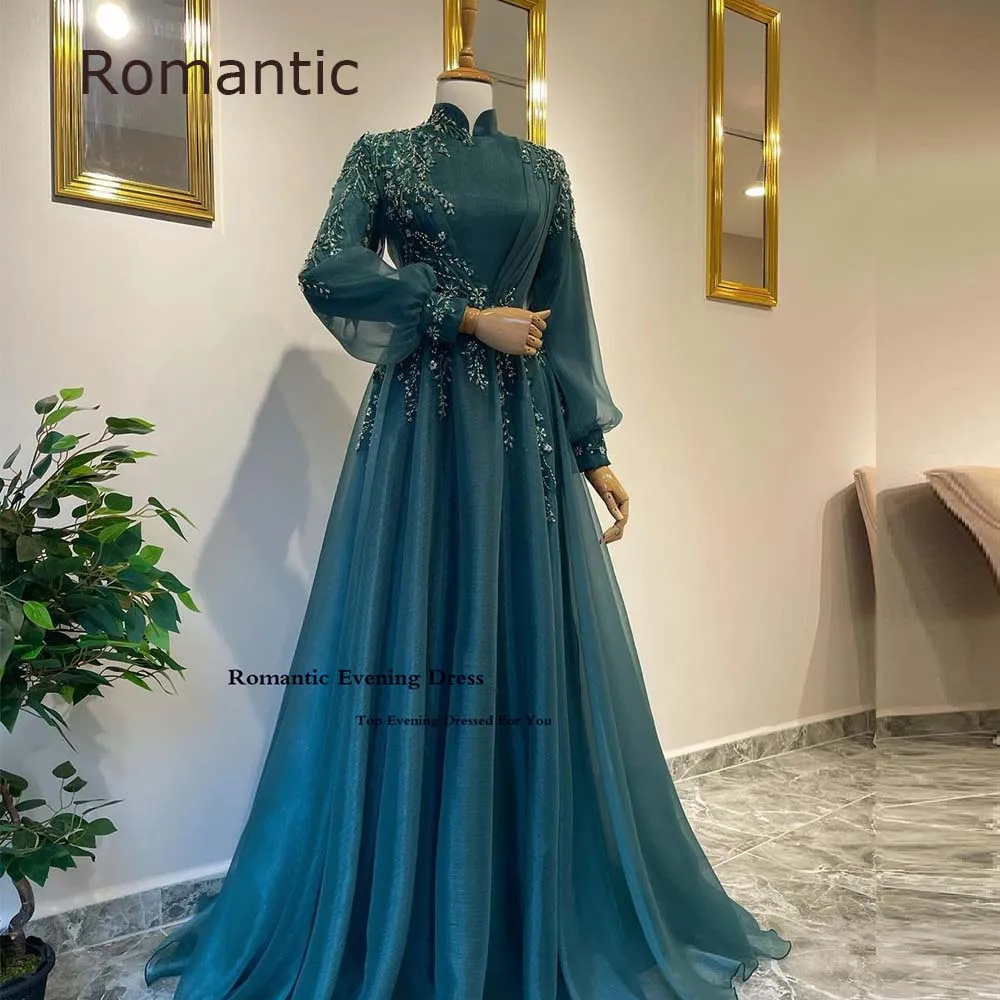 Romantic Modest Tulle Moroccan Kaftan Evening DressesDubai Arabic Women Long Formal Party Dress Saudi Arabia Prom Gowns