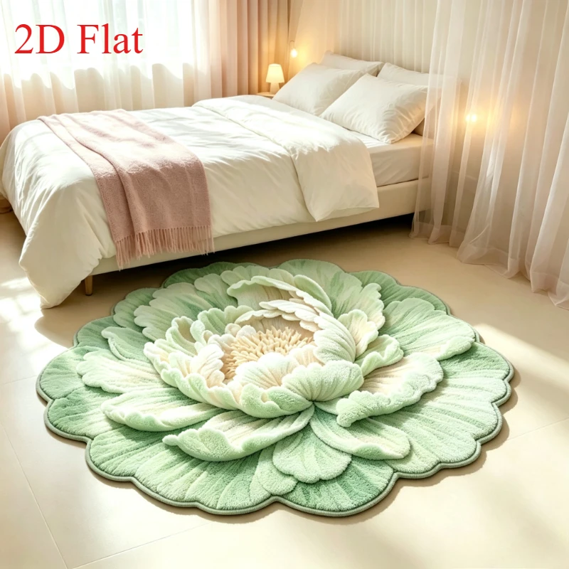 Cream Style Carpets for Living Room Flower Bedroom Decor Carpet Fluffy Soft Irregular Shape Bedside Rug Home Anti-slip Floor Mat