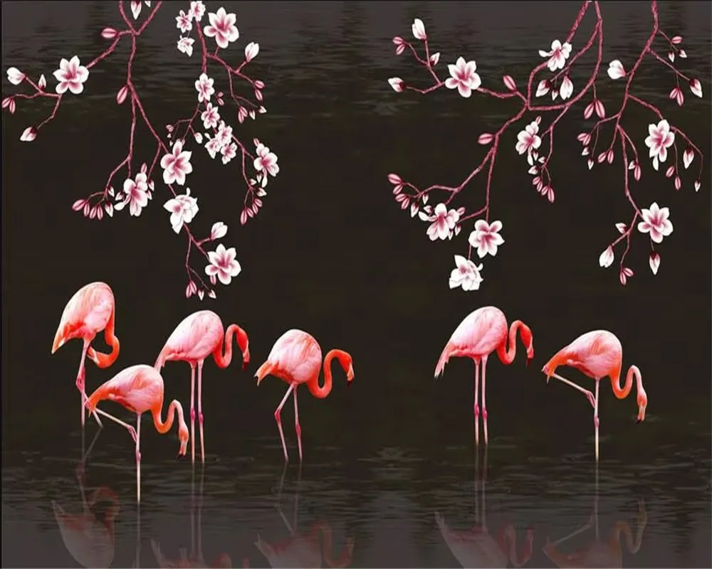 Modern Hand Drawn Pink Flamingo Feather 3D Customizable Wallpaper for TV Sofa Children's Room Background Wall Murals