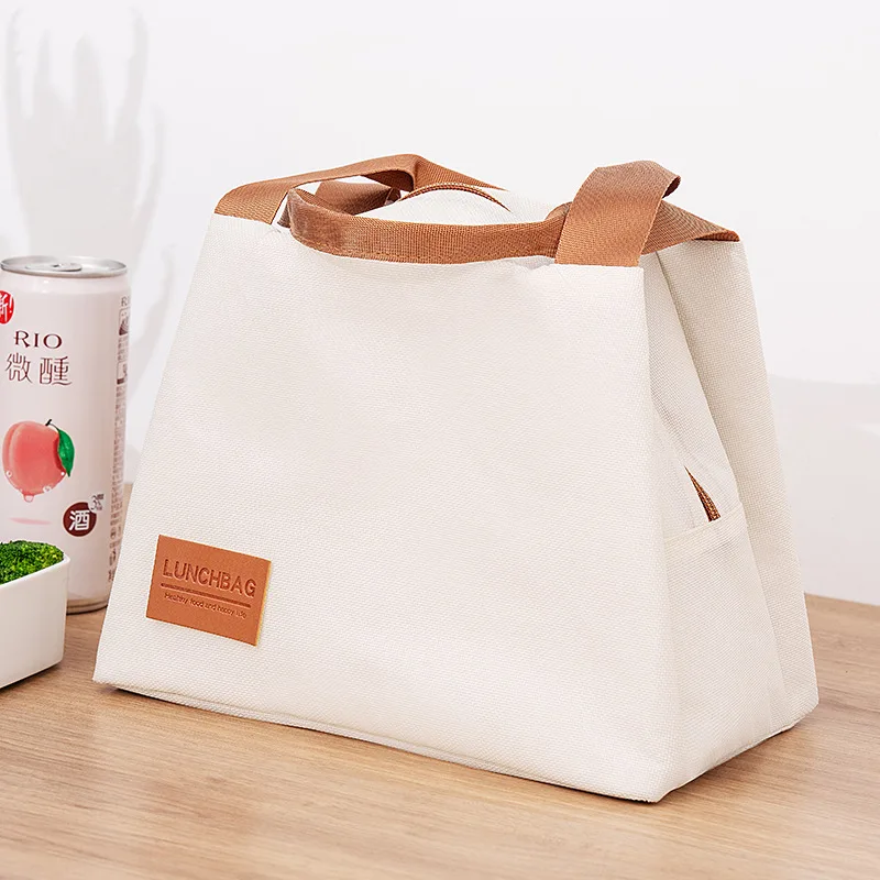 4 Shapes Beige Simple Lunch Bags Girls Large-capacity Japanese Bentro Bag Insulated Thermal Portable for Travel Picnic