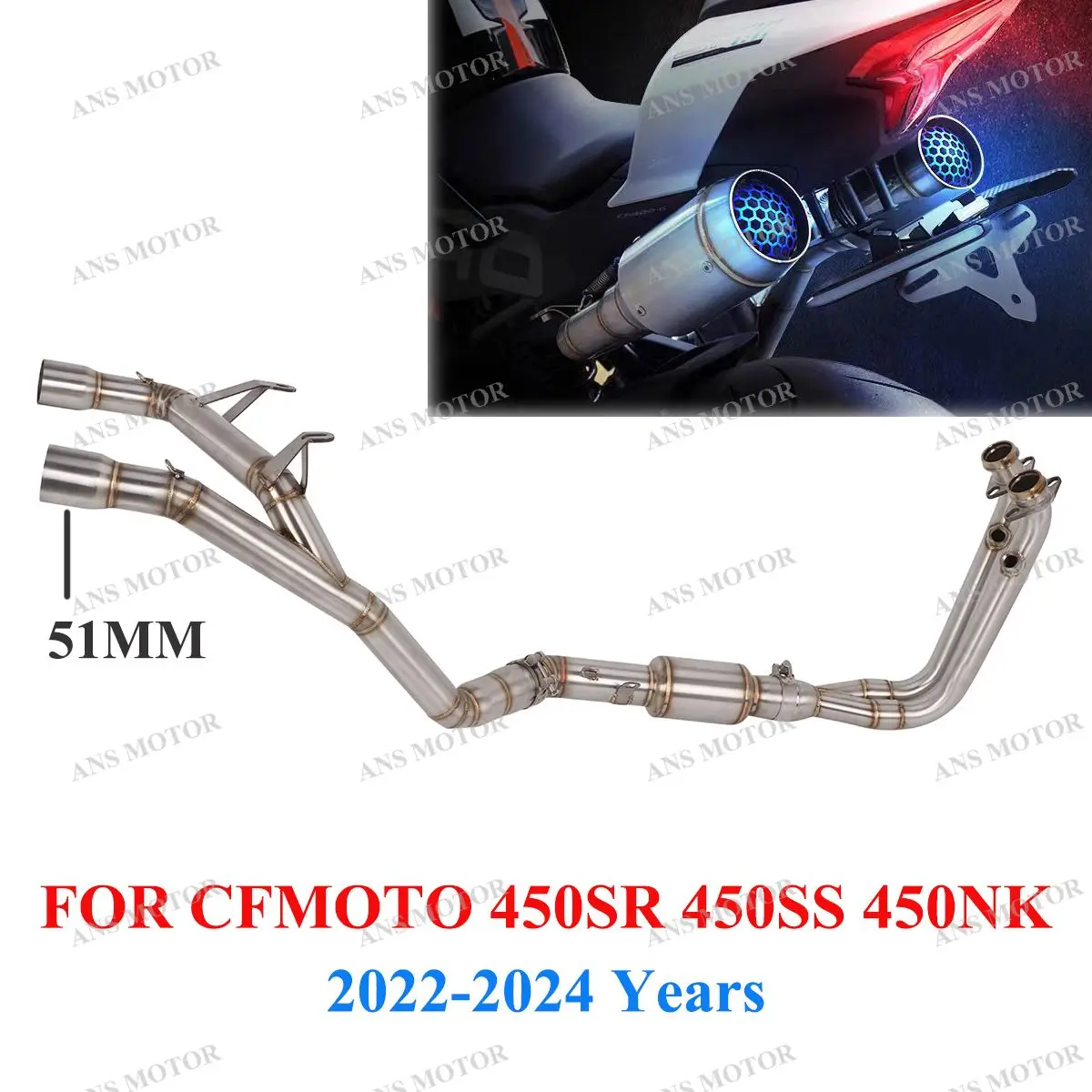 

For CFMOTO 450SR 450SS 450NK Motorcycle Exhaust Front Link Pipe Stainless Steel Slip On 2 Muffler Pipe