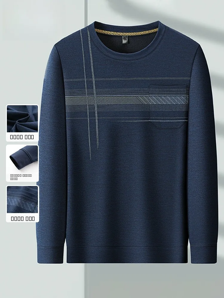 

Свободная футболка Long Sve round Ne Dad, повседневный удобный вязаный топ из полиэстера для мужчин среднего возраста, осенняя одежда