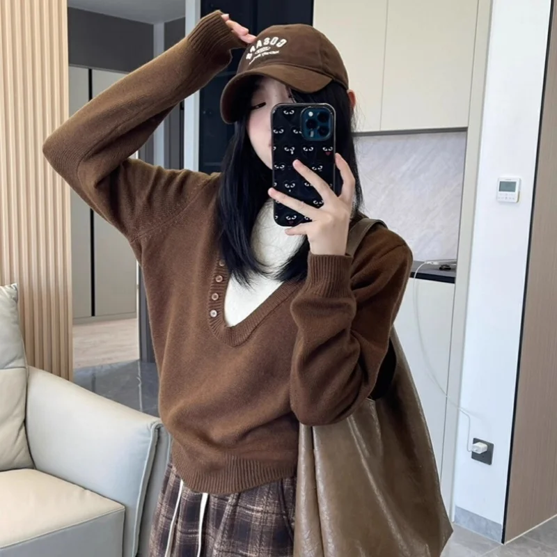 

Осенне-зимний новый женский свитер с круглым вырезом из 100% шерсти, свободный высококачественный комплект из двух предметов, кашемировый вязаный пуловер, свитер