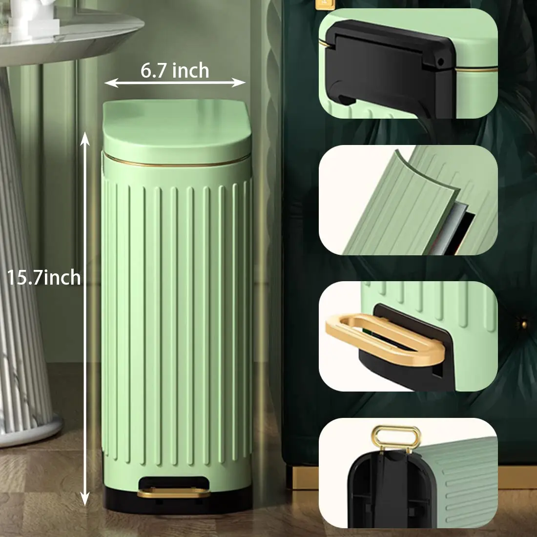 Trash Can with Lid Soft Close 2.6 Gal, Small Stainless Steel Step Trash Bin for Bathroom