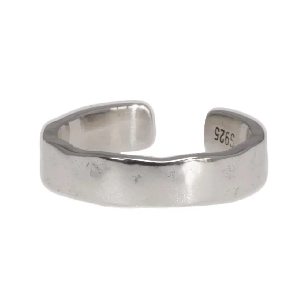 

Sterling Silver S925 Bright Hand Hammer Pattern Men's and Women's Rings Minimalist Adjustable Jewelry