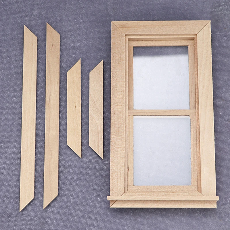 1/12 Dollhouse Miniature Wood External Single Door Unpainted DIY Door And Window Accessories Model Doors With PVC Windows