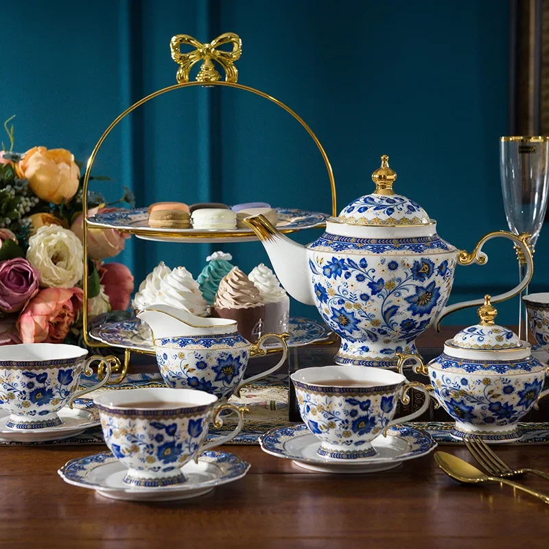 

Blue and white ceramic afternoon cup dish English Bone China Coffee Cup Set European tea set Italian black tea home American