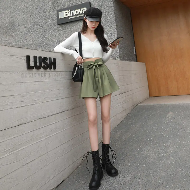 Shorts For Women'S Thin 2025 Summer Korean New High-Waisted A-Line Wide-Leg Hot Pants Casual Pants