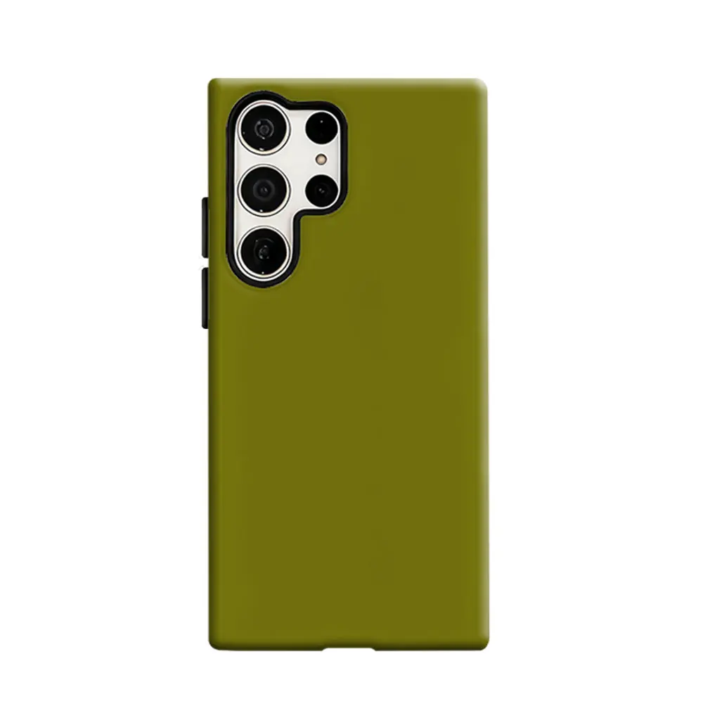 CaseLumi Phone Case For Samsung Galaxy S25 S24 S23 Ultra Plus HD Hard Olive Green Solid Double Layer Cover Film Shell