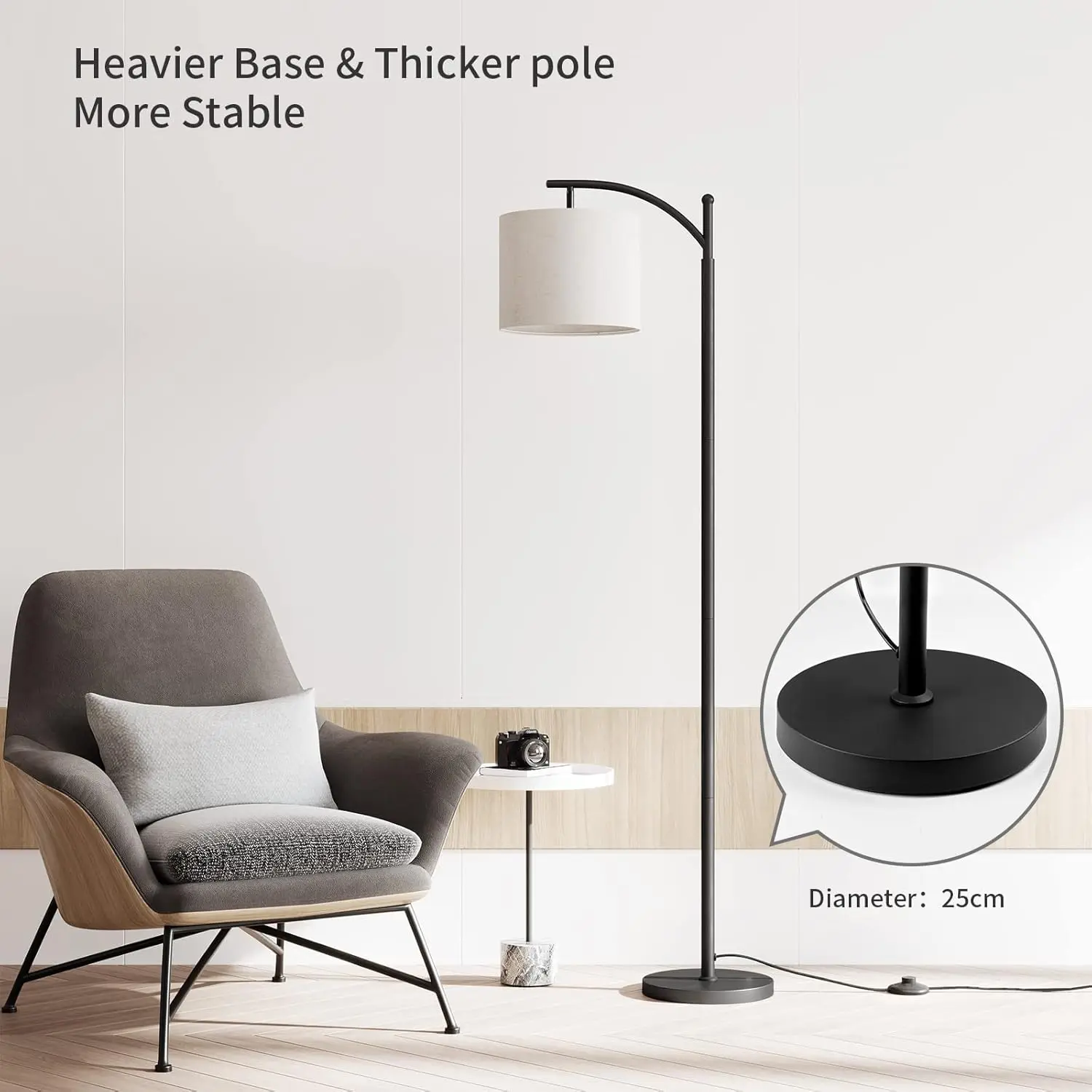 Modern Arc Floor Lamp with Remote Control, Stepless Dimmable Bulb, Metal Standing Lamp for Living Room, Bedroom