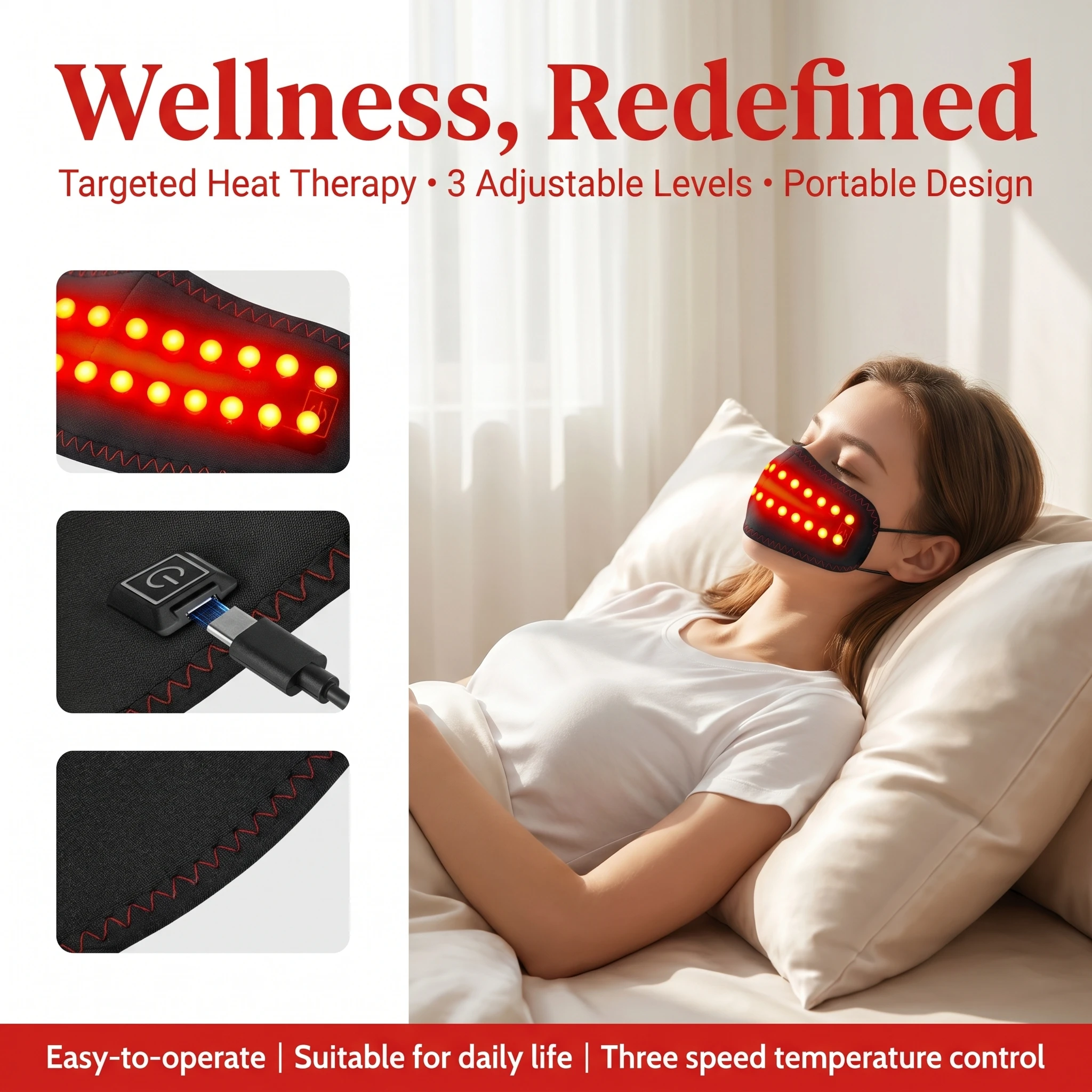 

Portable Wireless Red Light Heated Pad, 3-Gear Modes, Ideal for Nasal Sensitivity, Cold Nose Relief and Daily Nasal Care