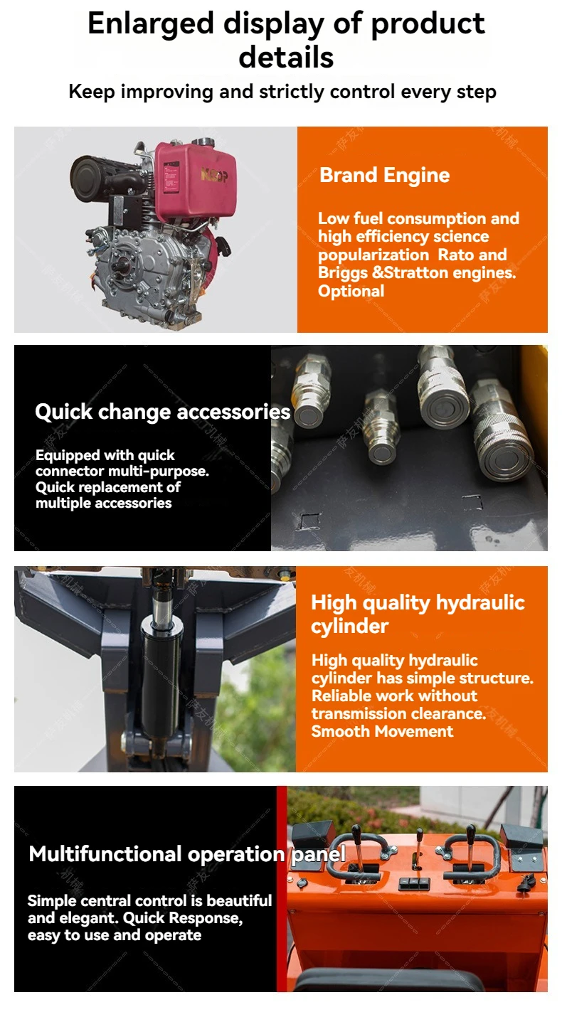 Kompaktlader Mini-Radlader Kostenloser Versand Tragbarer multifunktionaler Frontlader Dieselmotor Kompaktlader Kleiner Lader – Detail 6
