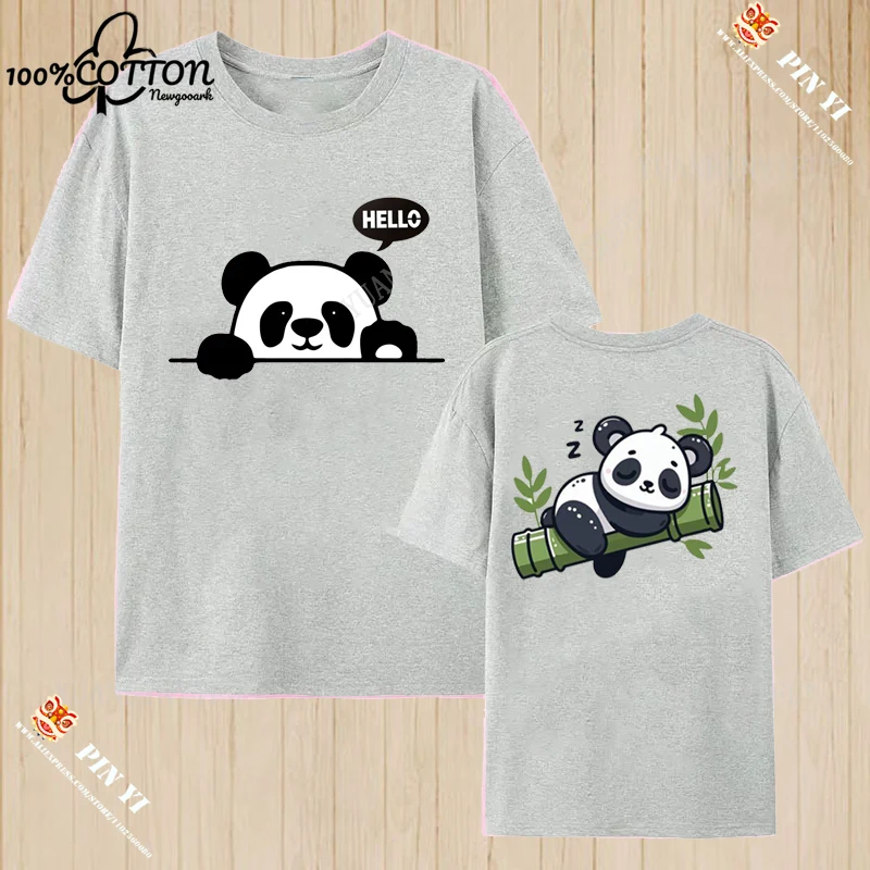 Gran oferta de ropa Kawaii para mujer, Camiseta de algodón de manga corta con estampado de Panda, moda urbana holgada de ocio