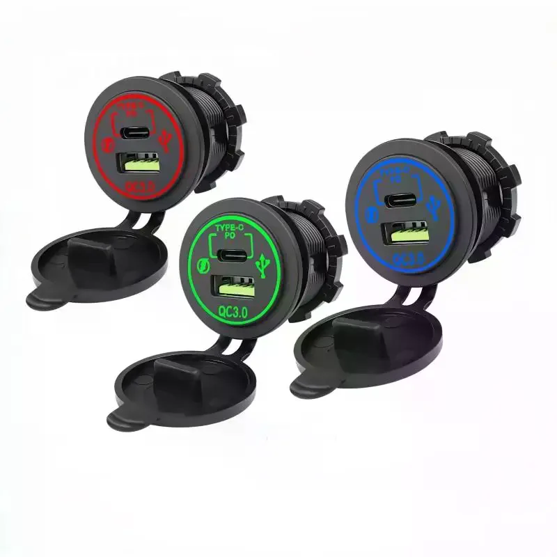 QC 3.0 USB PD Type C Car Charger Outlet Car Phone Cell Phone Charger Adapter Waterproof 12V-24V for Car Boat RV Truck