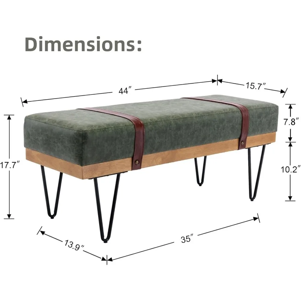 Moderne Aufbewahrungsbank aus Kunstleder mit Haarnadelbeinen für den Eingangsbereich und im Industriestil