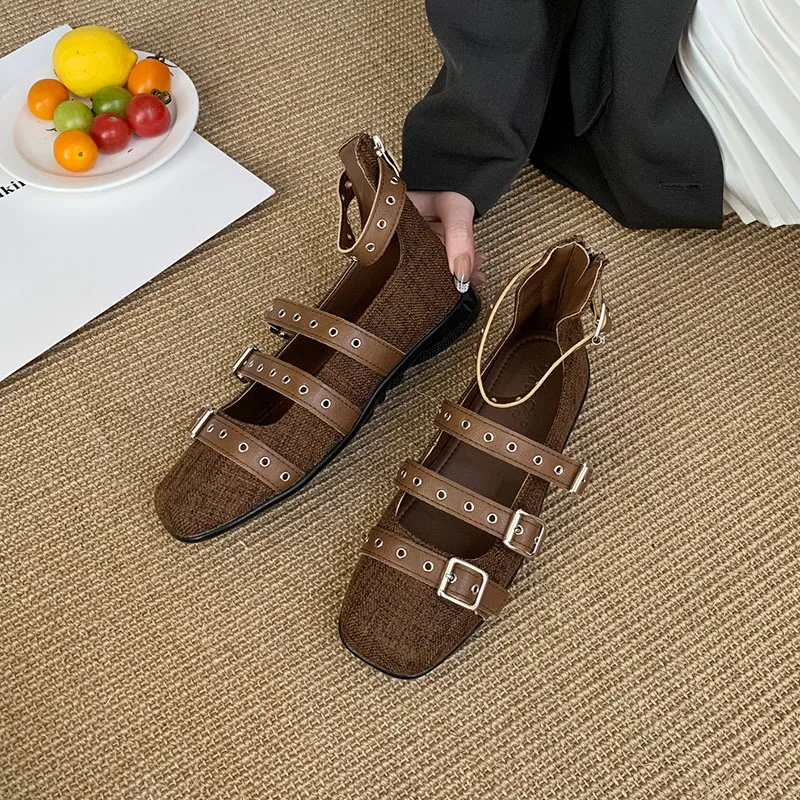 Moda tornozelo fivela senhoras mary janes apartamentos sapatos femininos dedo do pé redondo calçados rasos apartamentos com sapatos novo 2025