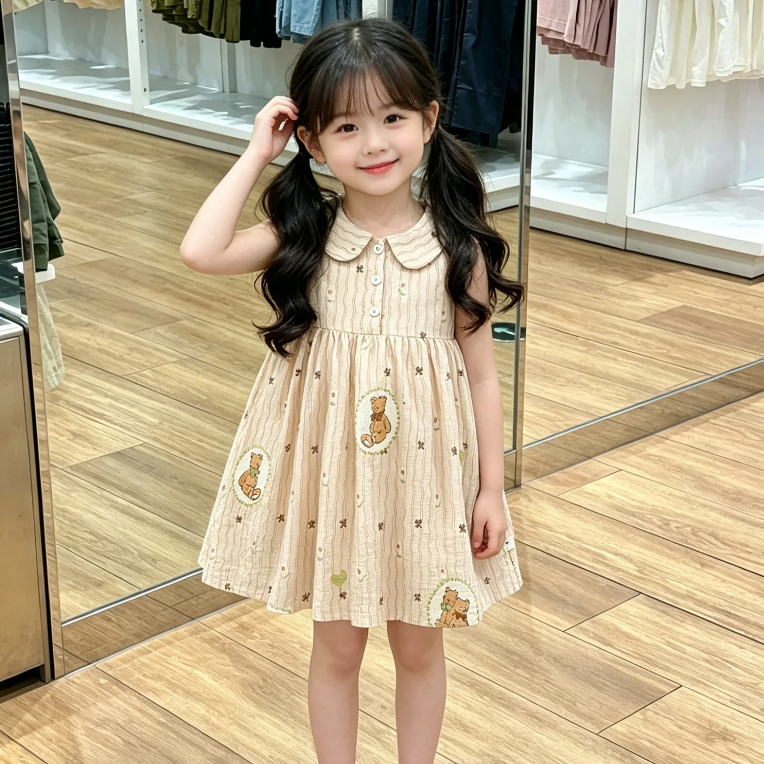 2026 Summer New Girl's Sleeveless Dress Cartoon Bear/Floral Print Baby Sweet and Cute Summer Dress