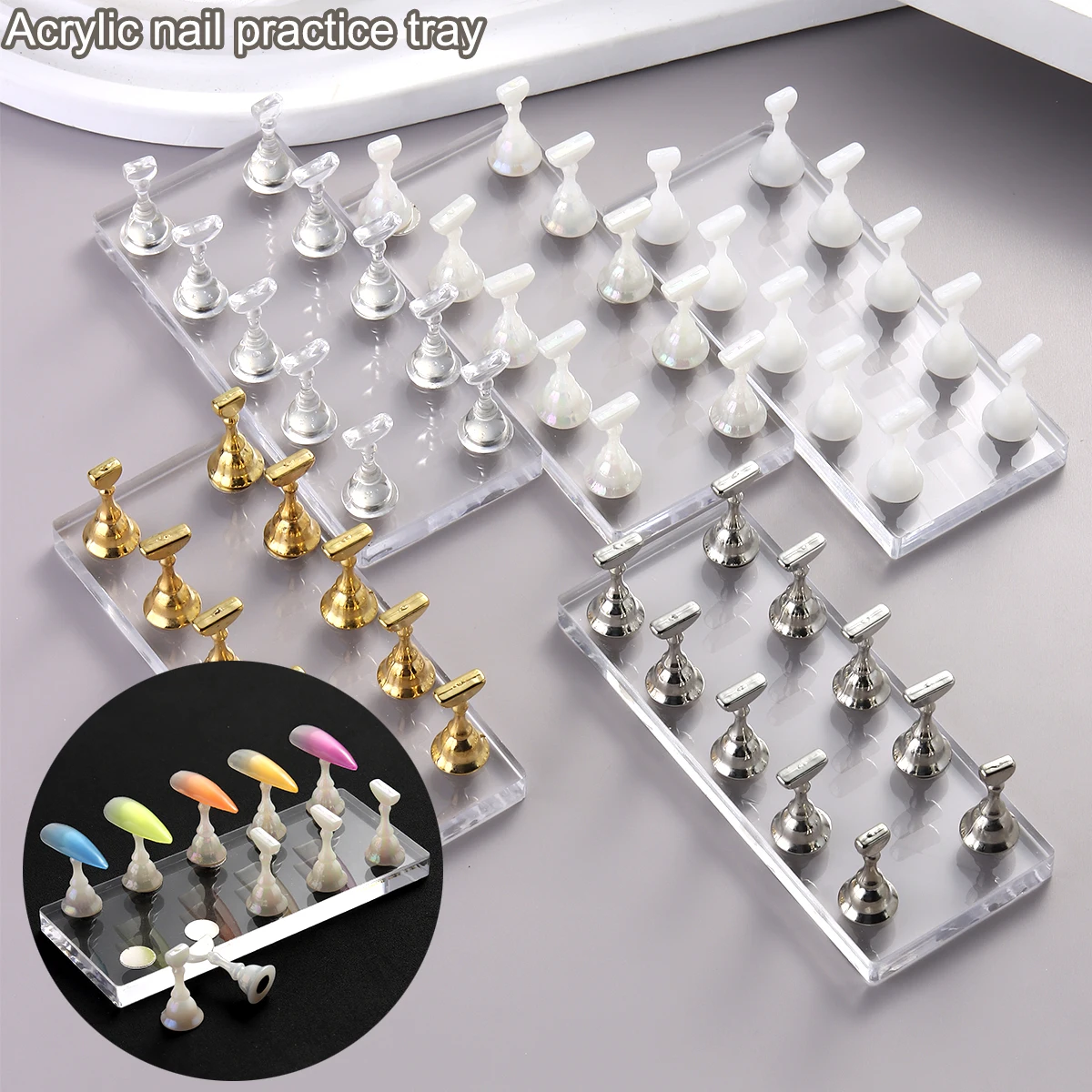 Magnetic nail holder, false nail tip practice station, crystal base holder, nail art display art salon and nail practice tray