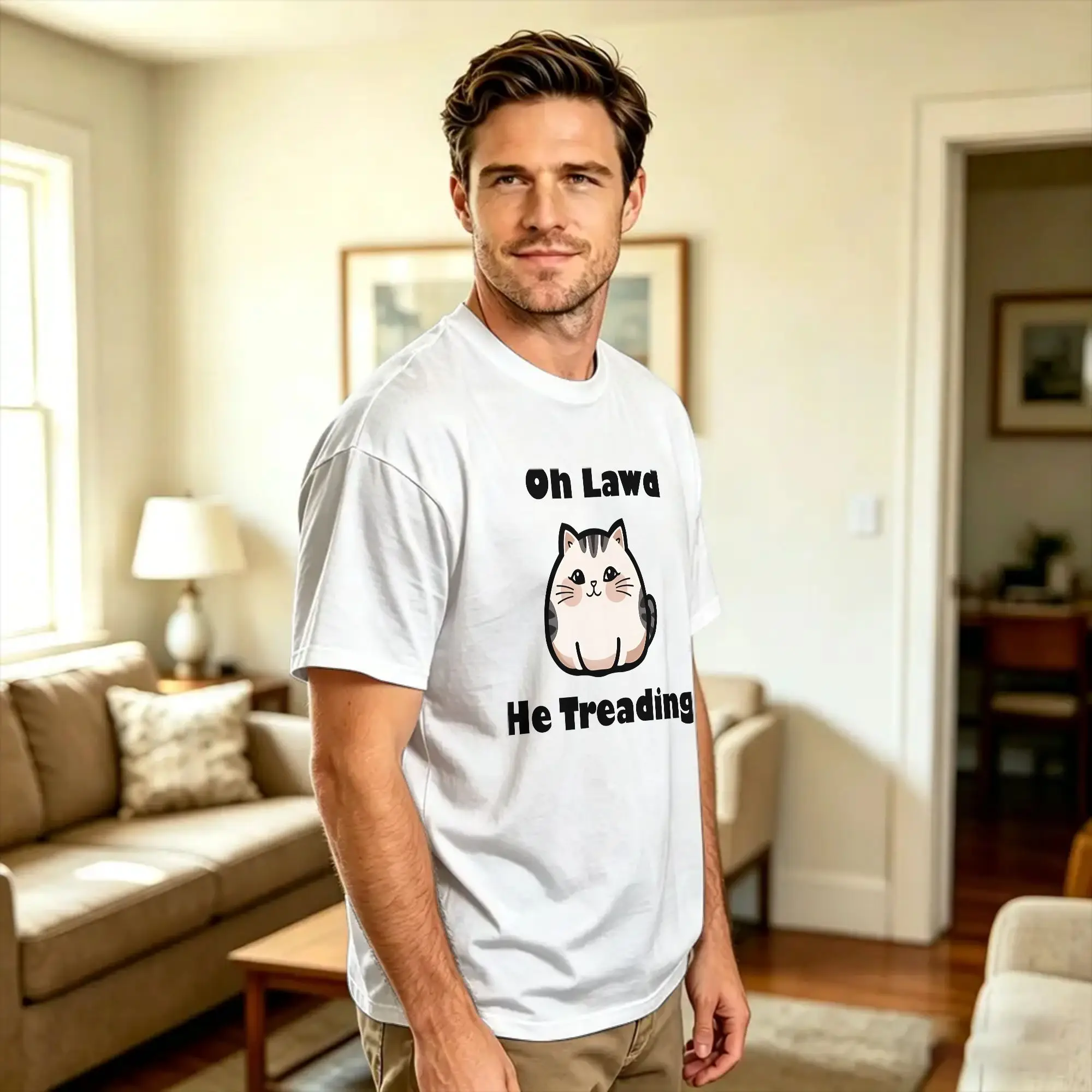 Oh Lawd He Treading Classic T Shirt Beach  100% Cotton T Shirts For Men's Design Tshirt Short Sleeve Streetwear Tops