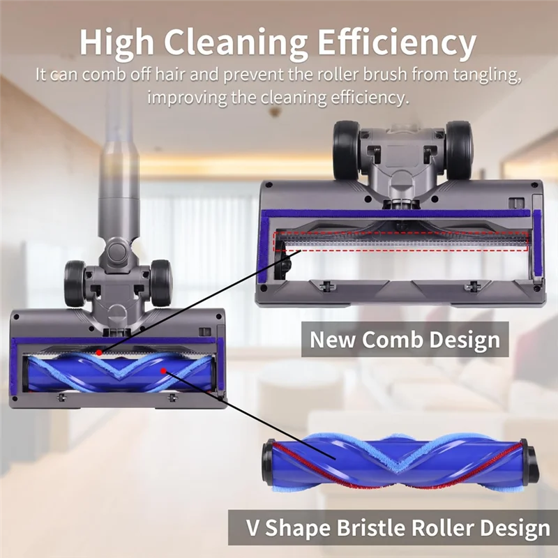 

A03I-For Dyson V7 V8 V10 V11 V15 Vacuum Hard Floor Attachment With LED Light V Shape Turbo Bristle Roller Brush Cleaner Head