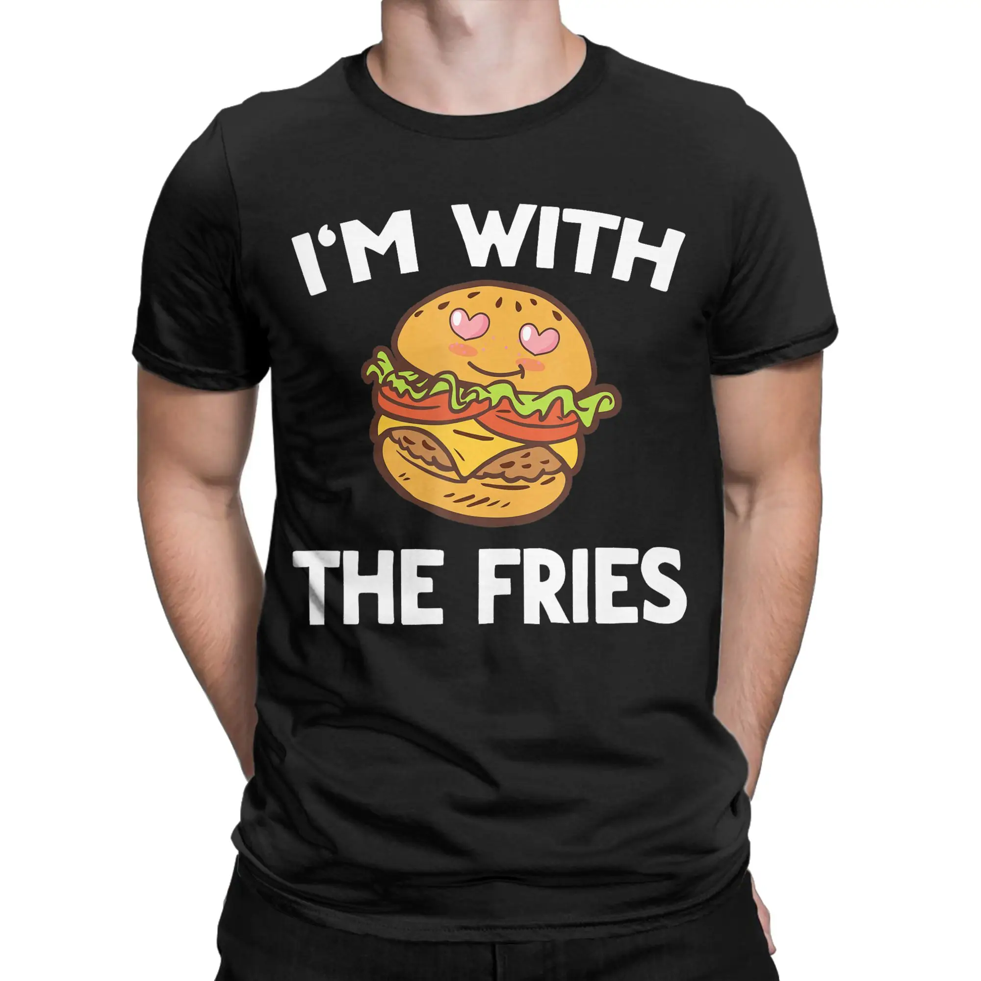Hamburger French Fries Combo Snacks Fast T Shirts for Men Pure Cotton Funny T-Shirts Crewneck Friends Tees Short Sleeve Tops