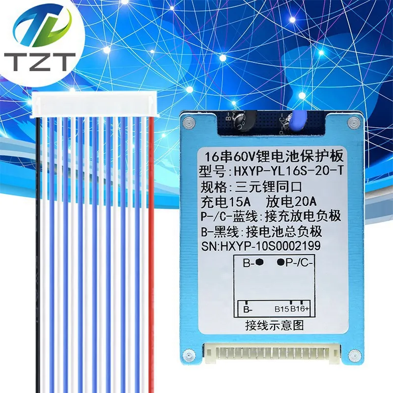 TZT BMS 16S 60V 20A Lmo Ternary Li-ion Lithium 18650 Battery Charge Protection Board With Heat Sink With Temperature Control