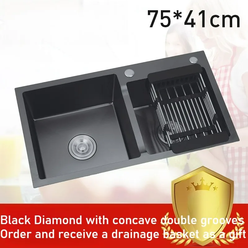 stainless-steel-kitchen-sink-nano-black-gold-steel-handmade-2-bowl-double-basin-undermount-thickened-sink-with-drying-baske