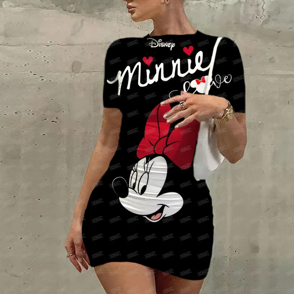 Sexy Summer Dresses Woman 2023 Slim Fit Minnie Mouse Tight Women\'s Summer Dress Cartoon Mickey Fashion Disney Print Casual Top