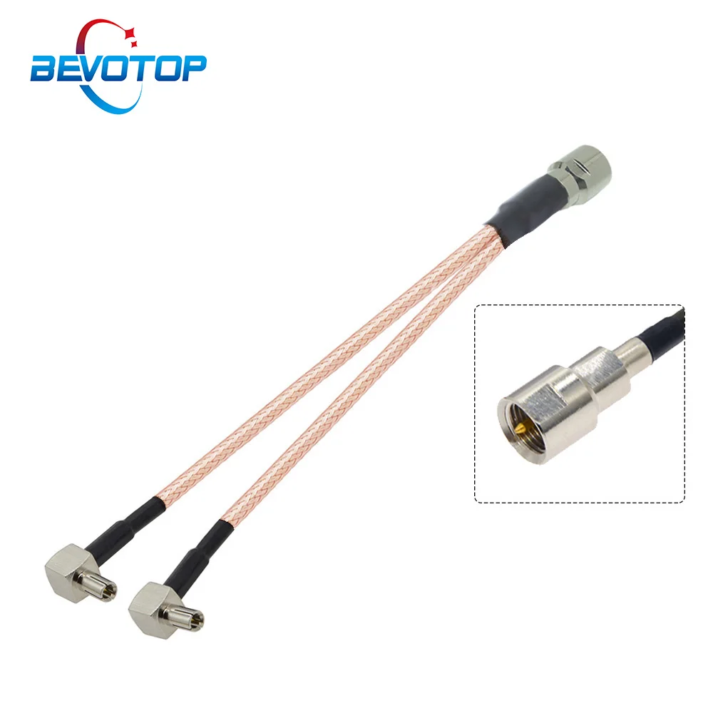 FME Male to Dual TS9 Male Right Angle 90° Plug Y Type Splitter Combiner RG316 Pigtail RF Coaxial Cable for 3G 4G Modem 15CM 6
