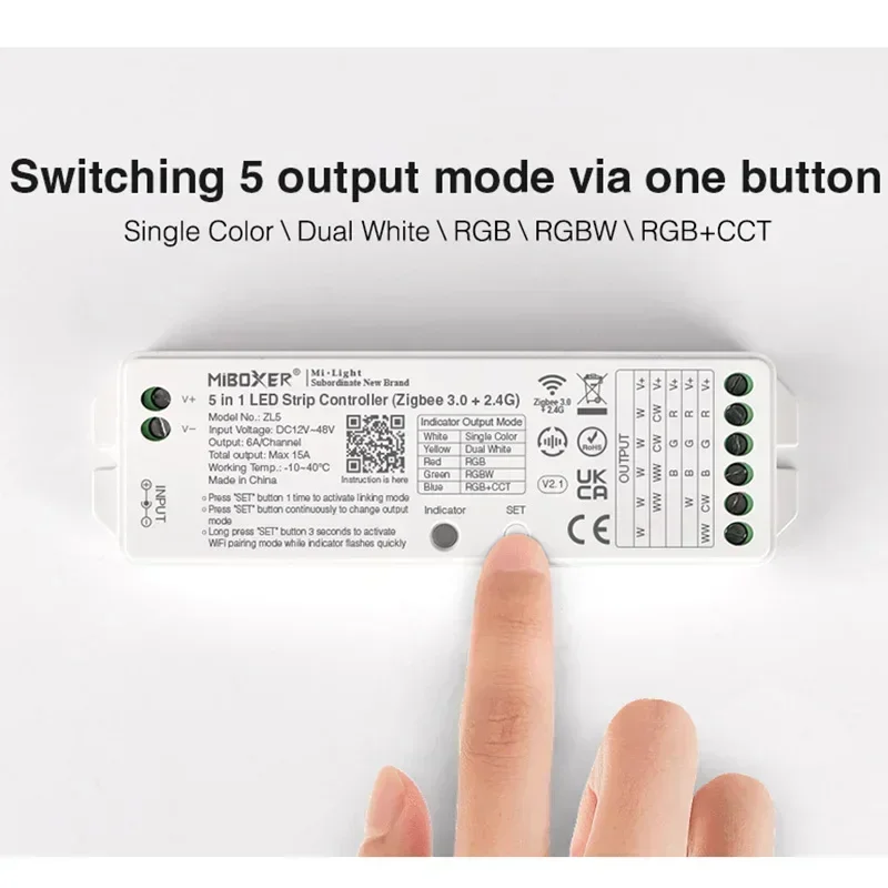 Miboxer 2.4G RF/Zigbee 3.0 Remote control ZL5 12V 24V Single color/Dual white/RGB/RGBW/RGBCCT 5 in 1 LED Strip light Controller