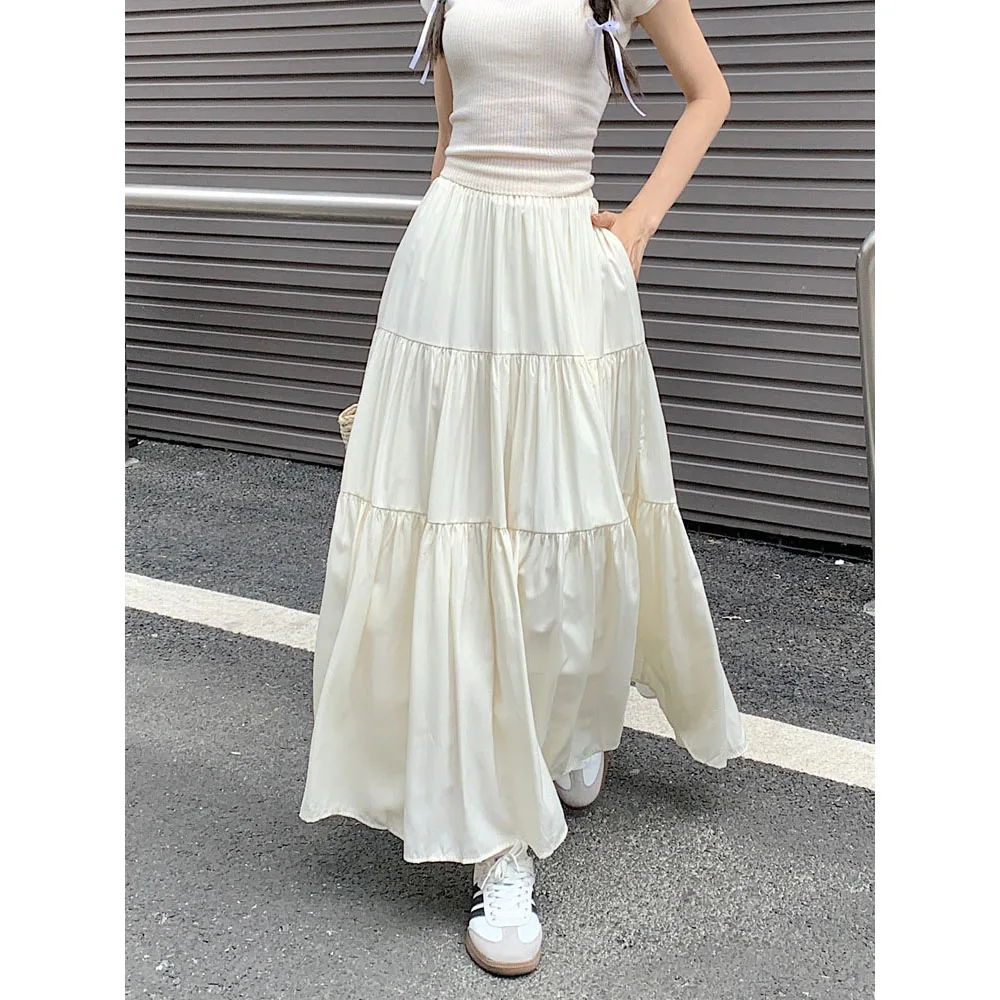 

2025 New Long Maxi Skirt with Pockets Splicing Long Swing Skirt Boho Casual Beach Streetwear