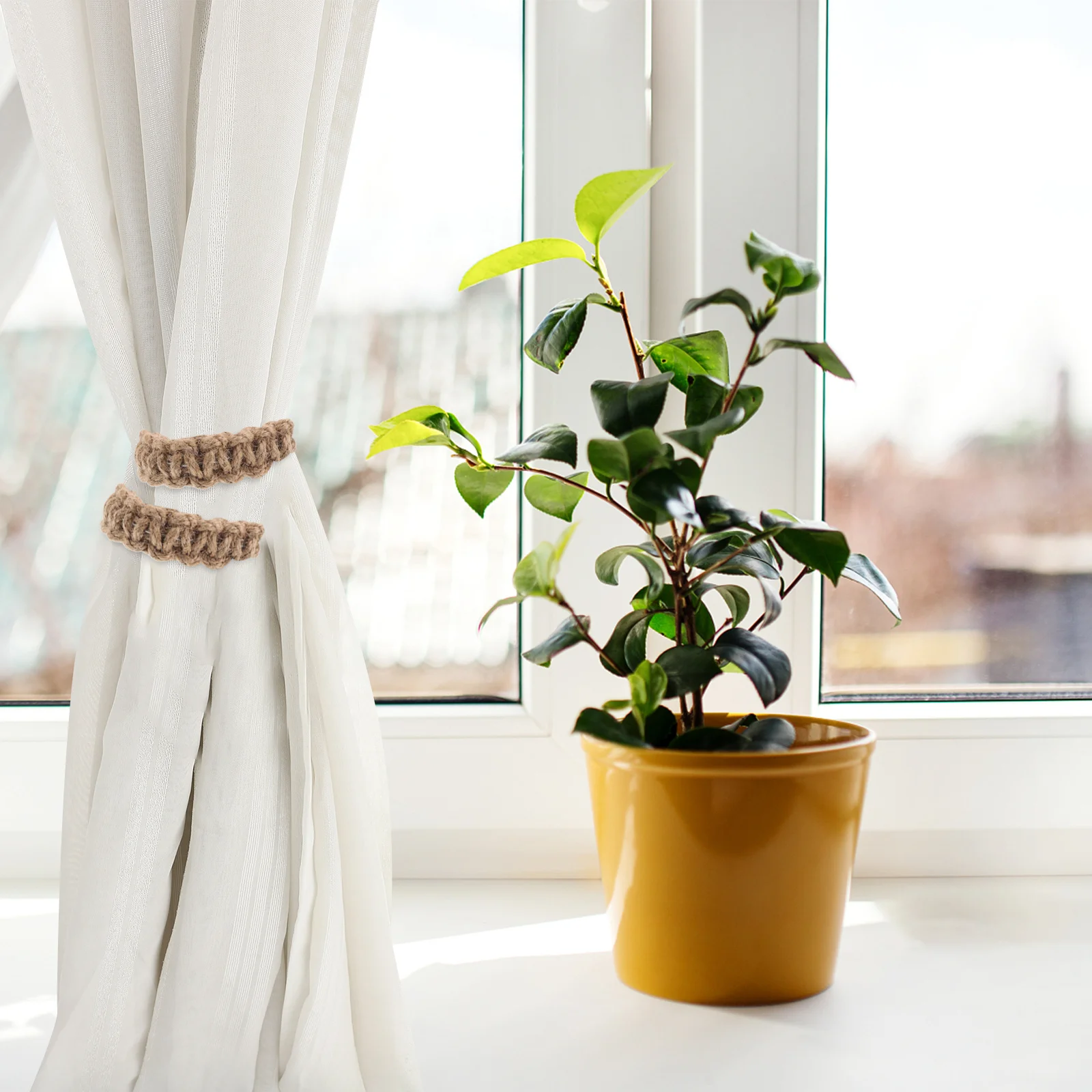 

2Pcs Curtain Tiebacks Natural Cotton Jute Handcrafted Rope Ties for Drapes Decorative Drape Holdbacks Home Living Room Decor