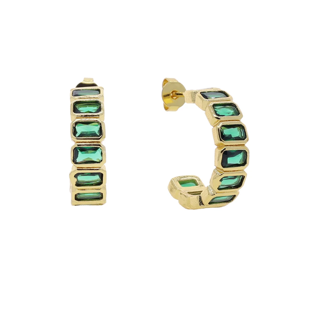 New Rectangle Cubic Zirconia Huggie Hoop Earrings Geometric Rectangular CZ Snap Closure Women Jewelry